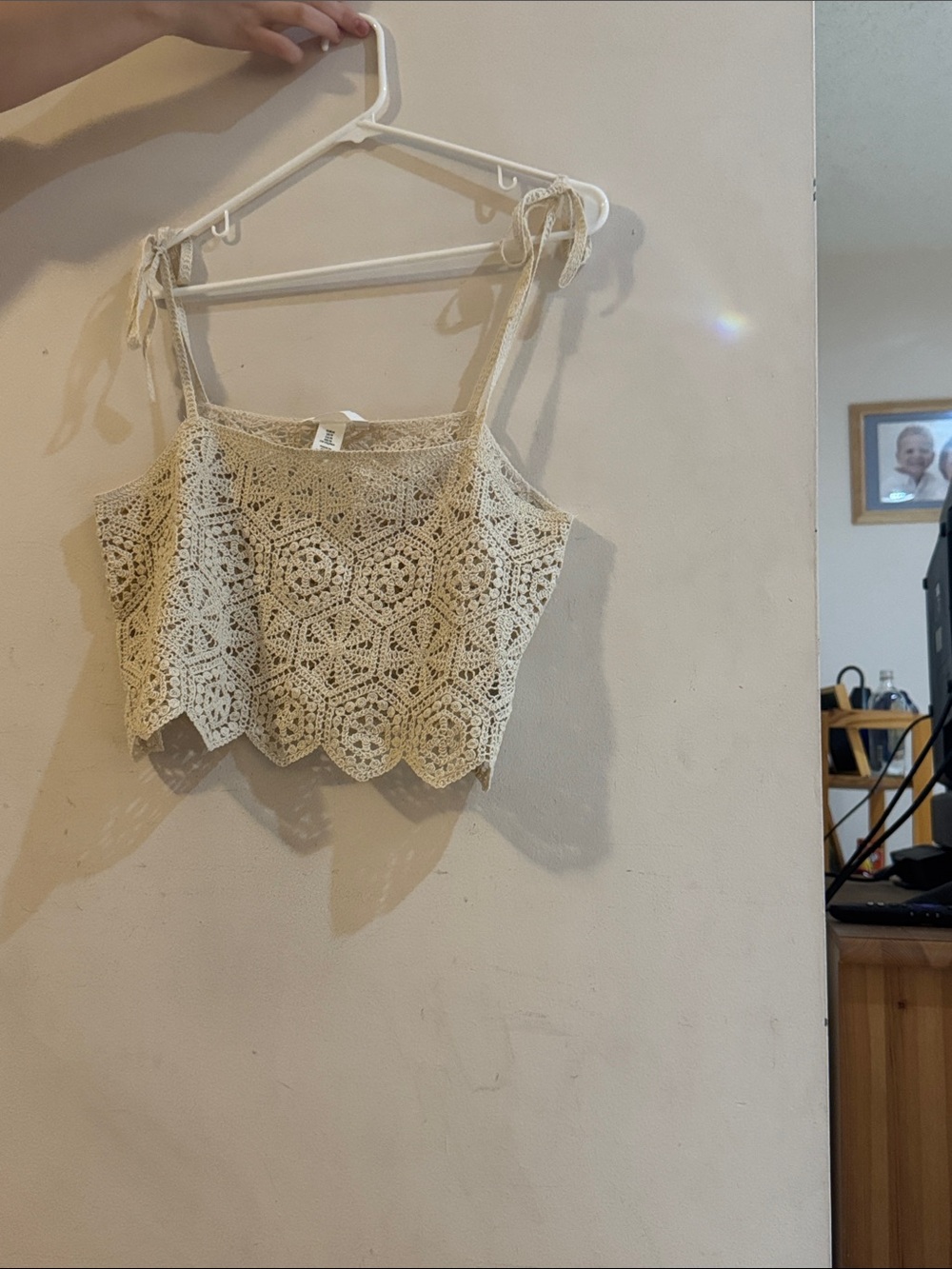H&M Crochet Tie-Shoulder Camisole in Cream